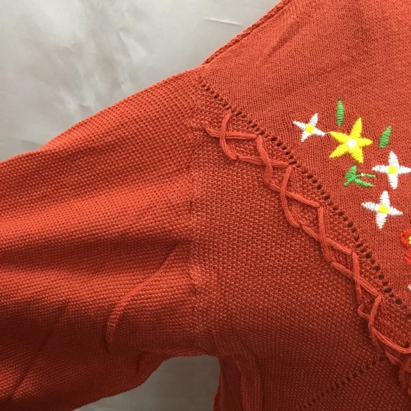 アールシーダブリュービー RCWB カットソー 半袖 4209AR70-0140 コットンニット 刺繍 FREE 花柄 赤 / レッド /  レディース USED 古着 中古 10107430
