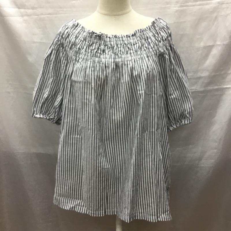 チャオパニックティピー CIAOPANIC TYPY カットソー 半袖 半袖シャツカットソー ノーカラーシャツカットソー フリルシャツ ストライプ 白 / ホワイト / X 灰 / グレー / レディース USED 古着 中古 10118067