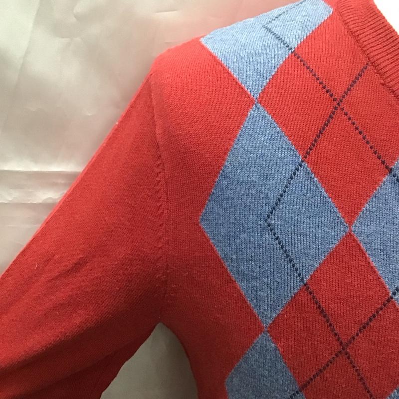 トミーヒルフィガー TOMMY HILFIGER ニット、セーター 長袖 長袖ニットカットソー ニット セーター Vネックニット S 総柄 青 / ブルー / X 赤 / レッド / メンズ USED 古着 中古 10110760