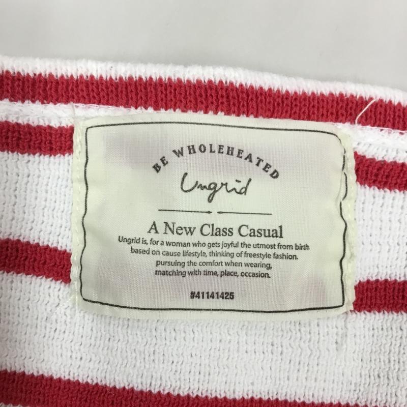 アングリッド Ungrid カットソー 長袖 スリーブデザインボーダーニット ボートネック ボーダー柄 白 / ホワイト / X 赤 / レッド /  レディース USED 古着 中古 10107311
