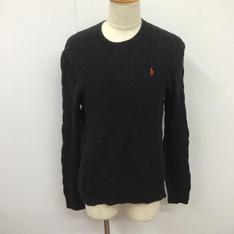 ポロラルフローレン POLO RALPH LAUREN ニット、セーター 長袖 長袖ニットカットソー ニット セーター クルーネックニット M ロゴ、文字 黒 / ブラック / メンズ USED 古着 中古 10123827