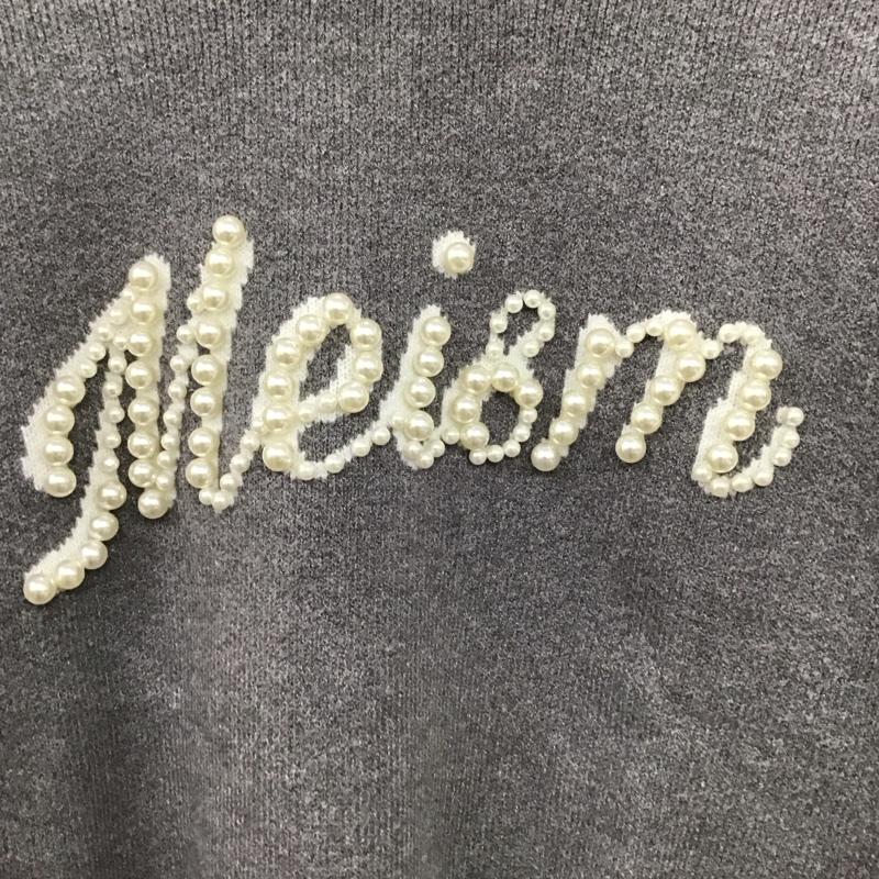 ミズム MEISM ニット、セーター 長袖 長袖ニットカットソー クルーネック セーター L ロゴ、文字 灰 / グレー / レディース USED 古着 中古 10135549