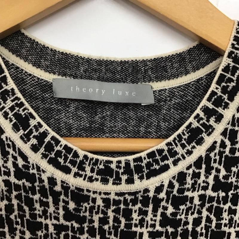 セオリーリュクス theory luxe ワンピース ロングスカート 長袖ニットワンピース ロングスカート クルーネック フレアスカート 40 総柄 白 / ホワイト / X 黒 / ブラック / レディース USED 古着 中古 10134189