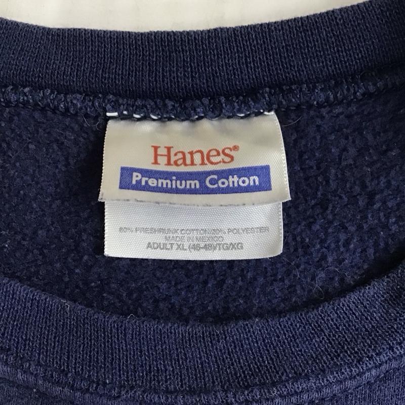 ヘインズ HANES トレーナー 長袖 長袖トレーナー スウェット クルーネック リブスウェットカットソー XL プリント 紺 / ネイビー / メンズ USED 古着 中古 10115723