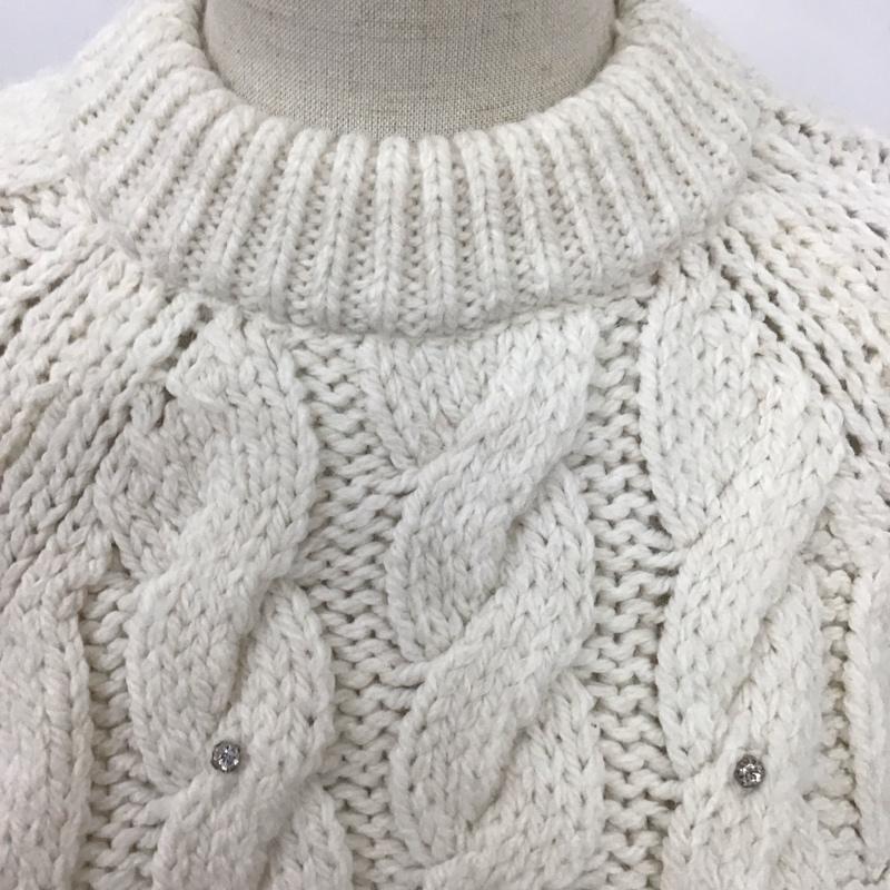ザラ ZARA ニット、セーター 長袖 6771 161 712 クルーネック ケーブル ビジュー S オフホワイト / オフホワイト / レディース USED 古着 中古 10124994