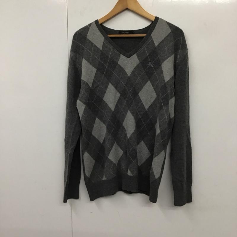 バーバリーブラックレーベル BURBERRY BLACK LABEL ニット、セーター 長袖 長袖ニットカットソー Vネック セーター 3 チェック 灰 / グレー / メンズ USED 古着 中古 10130842