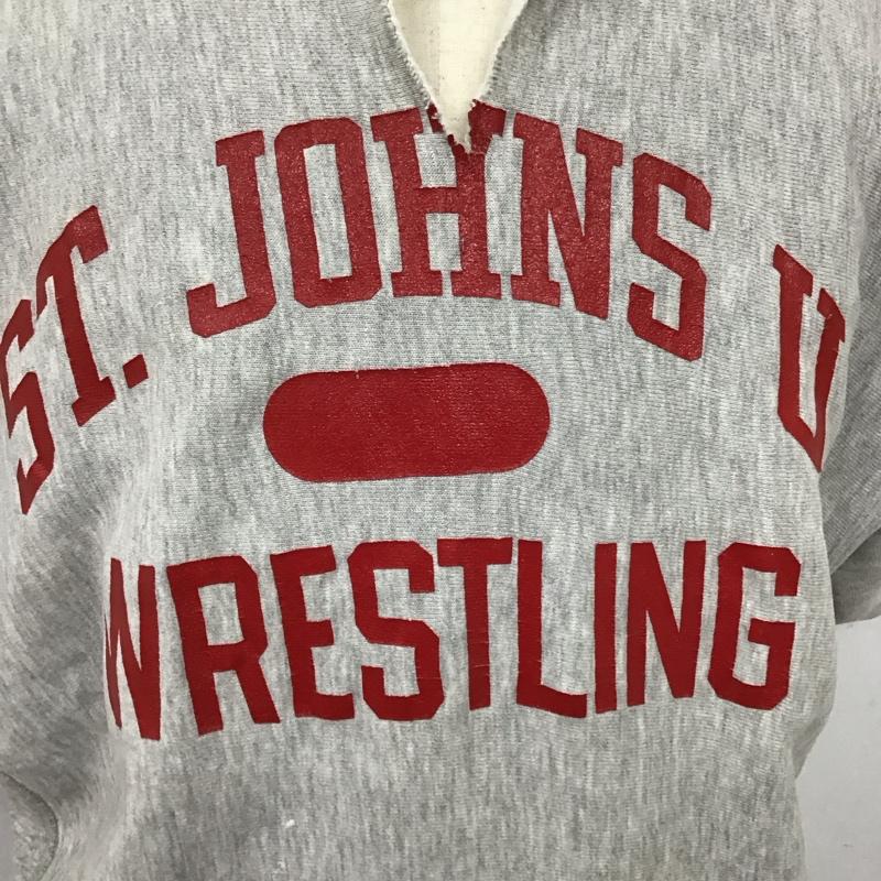 チャンピオン Champion トレーナー 半袖 半袖スウェットカットソー Vネックカットソー 80s トリコタグ reverseweave XXL プリント 灰 / グレー /  メンズ USED 古着 中古 10120634