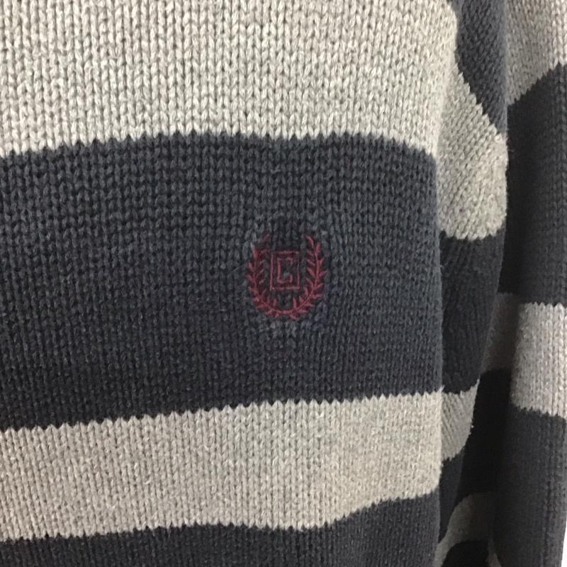 チャップス CHAPS ニット、セーター 長袖 ボーダー ハーフジップ コットンニット XL ワンポイント 灰 / グレー / X 紺 / ネイビー / メンズ USED 古着 中古 10107636