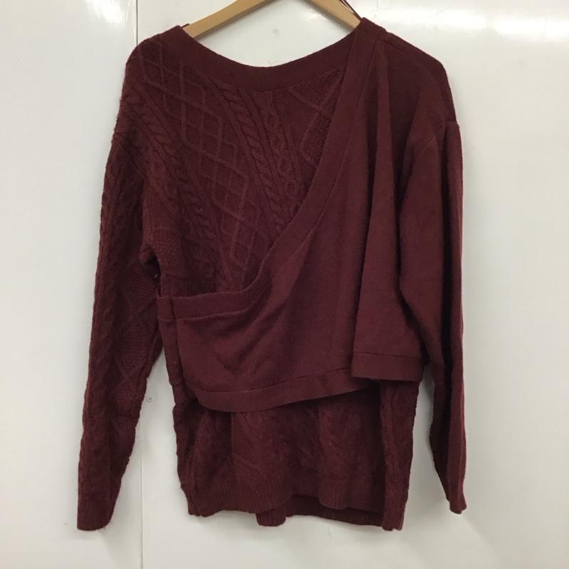 アズールバイマウジー AZUL BY MOUSSY ニット、セーター 長袖 250dah70-145i 2WAYCACHECOEURCABLEMIXKNIT 長袖ニットカットソー M 総柄 えんじ / ワインレッド / レディース USED 古着 中古 10119073