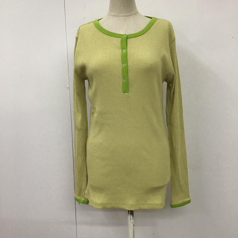 コーエン coen カットソー 長袖 7620-632-0345 マイクロボーダーリブヘンリーネックTシャツ ロンT L チェック 黄 / イエロー / X 薄緑 / ライトグリーン / レディース USED 古着 中古 10112134