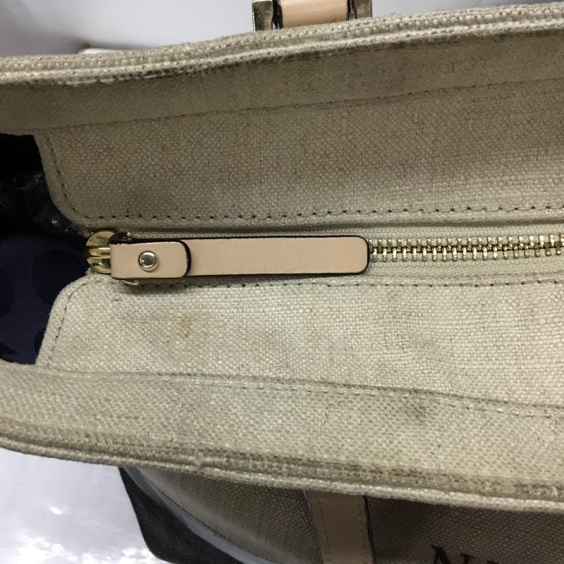 ケイトスペード Kate Spade トートバッグ トートバッグ PXRU5024 バイカラー レザー ジュートキャンバス ロゴ、文字 ベージュ / ベージュ / X 黒 / ブラック / レディース USED 古着 中古 10107884