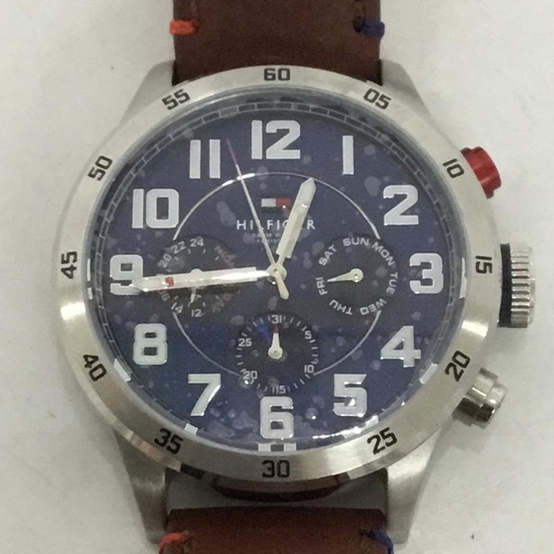 トミーヒルフィガー TOMMY HILFIGER 腕時計 アナログ(クォーツ式) TH 248.1.14.1685 レザーベルト ロゴ、文字 茶 / ブラウン / X 紺 / ネイビー / X 銀 / シルバー / メンズ USED 古着 中古 10129480
