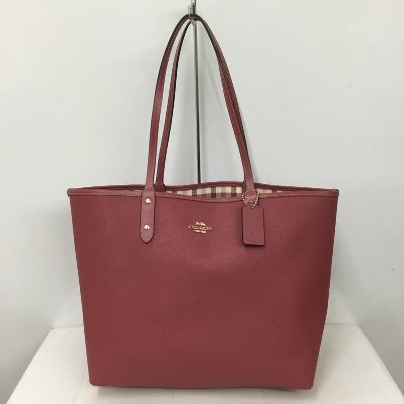 コーチ COACH トートバッグ トートバッグ F76631 リバーシブル チェック ロゴ、文字 桃 / ピンク / レディース USED 古着 中古 10126712