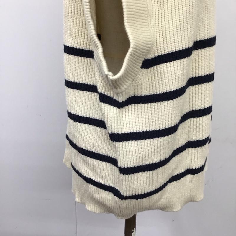 ザラ ZARA ベスト ベスト ニットベスト ノースリーブニット ジップアップネック M ボーダー柄 白 / ホワイト / レディース USED 古着 中古 10118590