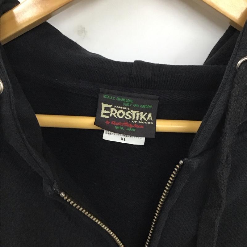 エロスティカ EROSTiKA パーカー 長袖 長袖パーカー ジップアップパーカー スウェット XL ロゴ、文字 黒 / ブラック / メンズ USED 古着 中古 10130095