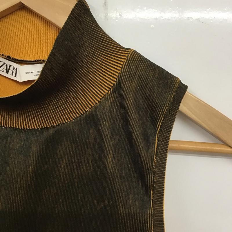 ザラ ZARA トップス トップス 6427 128 021 ノースリーブ モックネック ハイネック リブニット M 無地 黒 / ブラック / X 黄 / イエロー / レディース USED 古着 中古 10139113