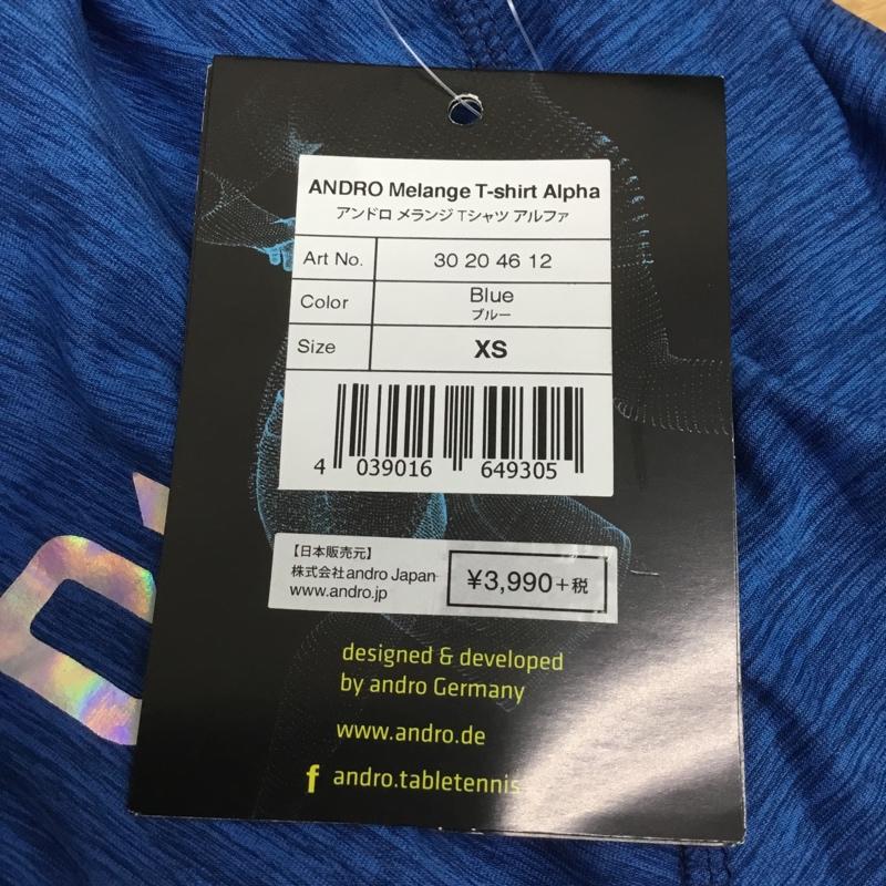 アンドロ andro Tシャツ 半袖 Melage T-shiet Alpha 卓球ウェア スポーツウェア タグ付き XS ロゴ、文字 青 / ブルー / メンズ USED 古着 中古 10135656