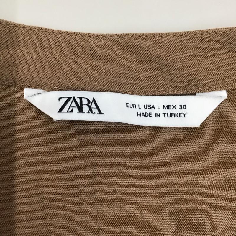 ザラ ZARA ワンピース ひざ丈スカート 長袖シャツワンピース ノーカラーワンピース ひざ丈スカート L 無地 茶 / ブラウン / レディース USED 古着 中古 10117982