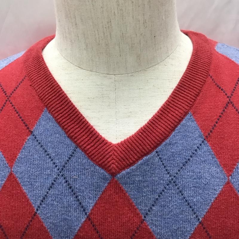 トミーヒルフィガー TOMMY HILFIGER ニット、セーター 長袖 長袖ニットカットソー ニット セーター Vネックニット S 総柄 青 / ブルー / X 赤 / レッド / メンズ USED 古着 中古 10110760