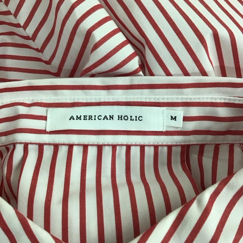 アメリカンホリック AMERICAN HOLIC シャツ、ブラウス 長袖 HA21L0A1000 イージーケアオープンスリーブシャツ M ストライプ 白 / ホワイト / X 赤 / レッド / レディース USED 古着 中古 10113994