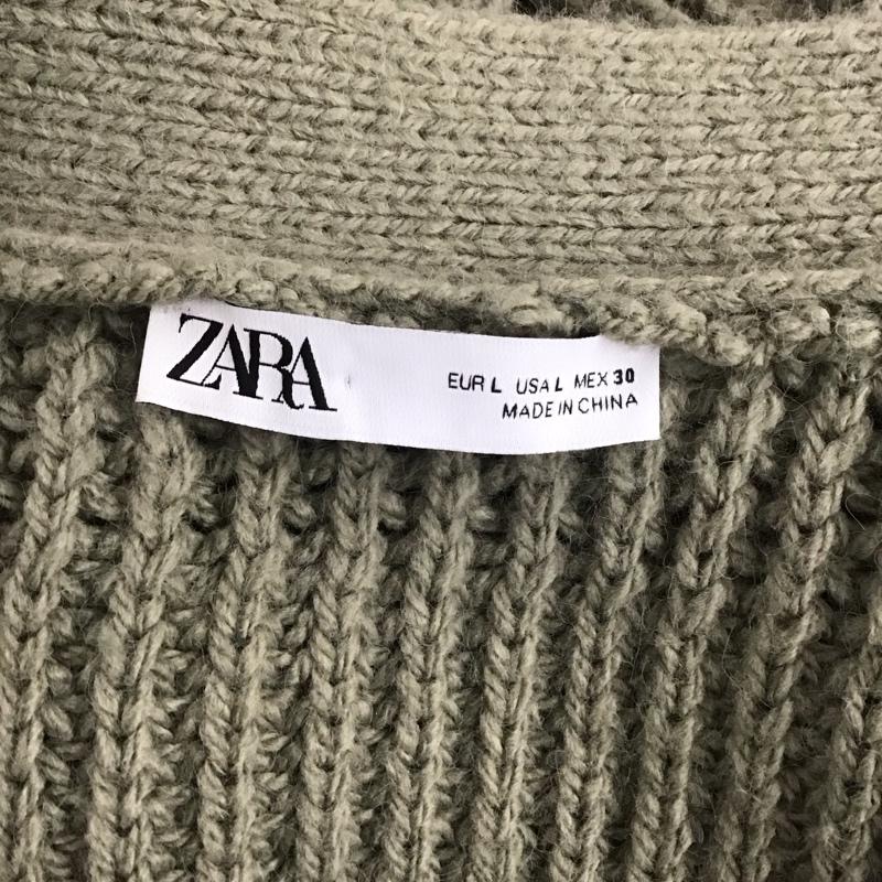 ザラ ZARA カーディガン 長袖 長袖カーディガン ニットカーデガン 前開き L 無地 カーキ / カーキ / レディース USED 古着 中古 10126912