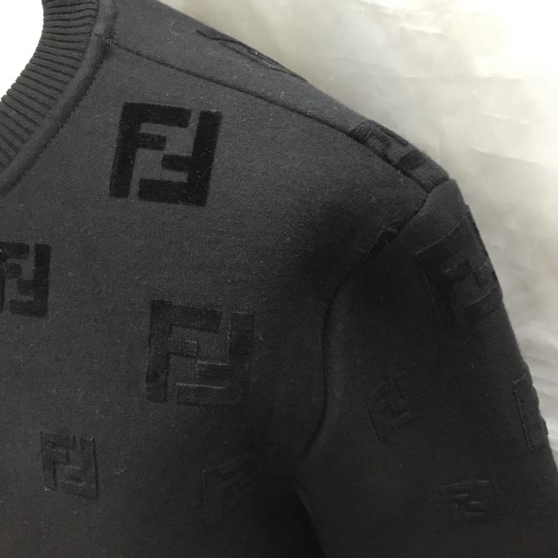 フェンディ FENDI トレーナー 長袖 長袖トレーナー スウェット クルーネック リブスウェットカットソー S 総柄 黒 / ブラック /  メンズ USED 古着 中古 10120545
