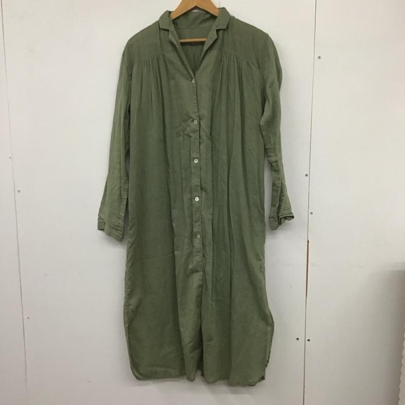 レイカズン Ray Cassin ワンピース ロングスカート 長袖ロングスカート シャツワンピース ノーカラーワンピース M 無地 カーキ / カーキ / レディース USED 古着 中古 10136102