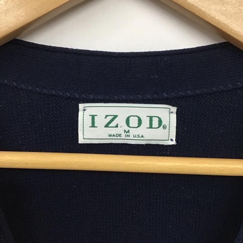 アイゾッド IZOD ニット、セーター 長袖 長袖ニットカーディガン 前ボタン ノーカラー 80s アクリル M ロゴ、文字 紺 / ネイビー / メンズ USED 古着 中古 10129889