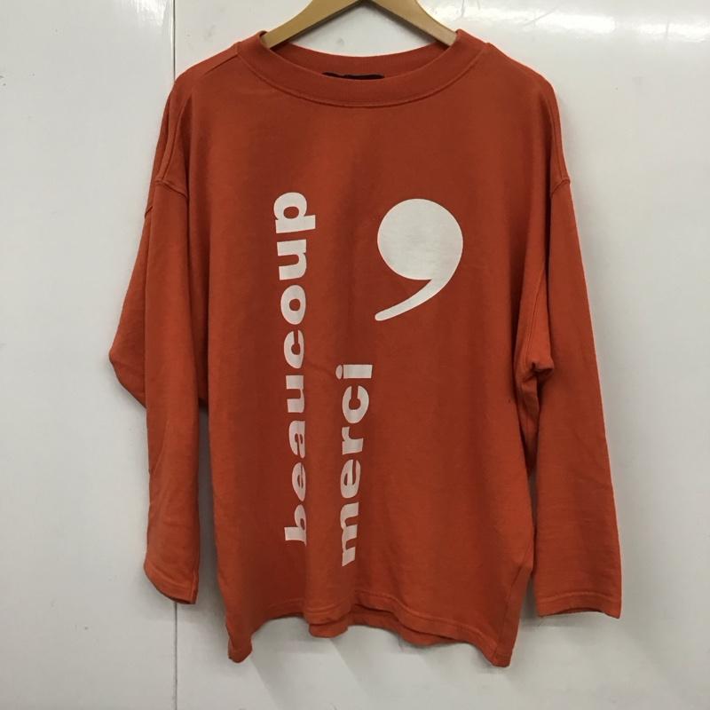 メルシーボークー mercibeaucoup, カットソー 長袖 長袖カットソー クルーネックカットソー ロングスリーブカットソー プリントTシャツ 1 ロゴ、文字 橙 / オレンジ / レディース USED 古着 中古 10119553