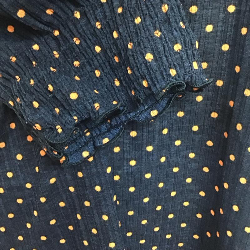 ザラ ZARA カットソー 半袖 1131 151 401 シアー スタンドカラー M ドット 紺 / ネイビー / X 橙 / オレンジ /  レディース USED 古着 中古 10112949