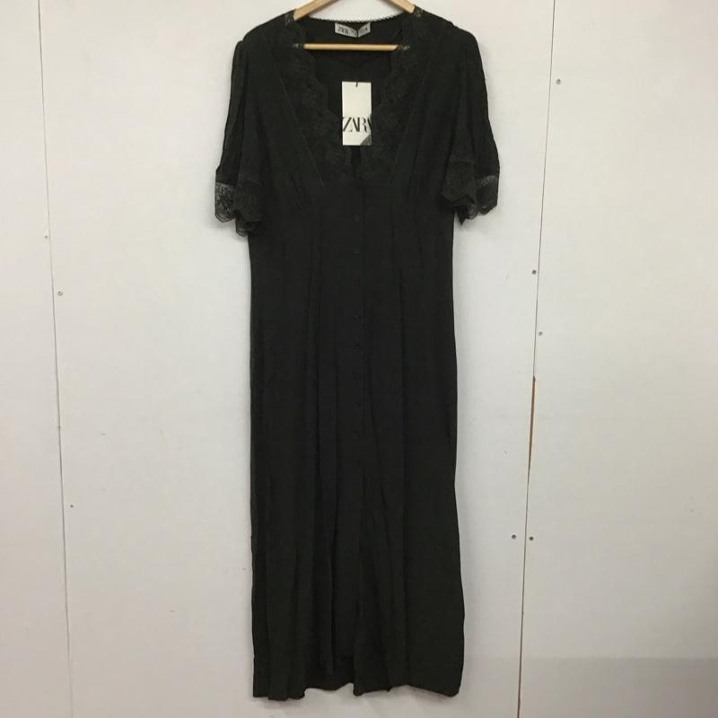 ザラ ZARA ワンピース ロングスカート 半袖ロングワンピース フレアスカート 前ボタン 前開き L 無地 緑 / グリーン / レディース USED 古着 中古 10138308