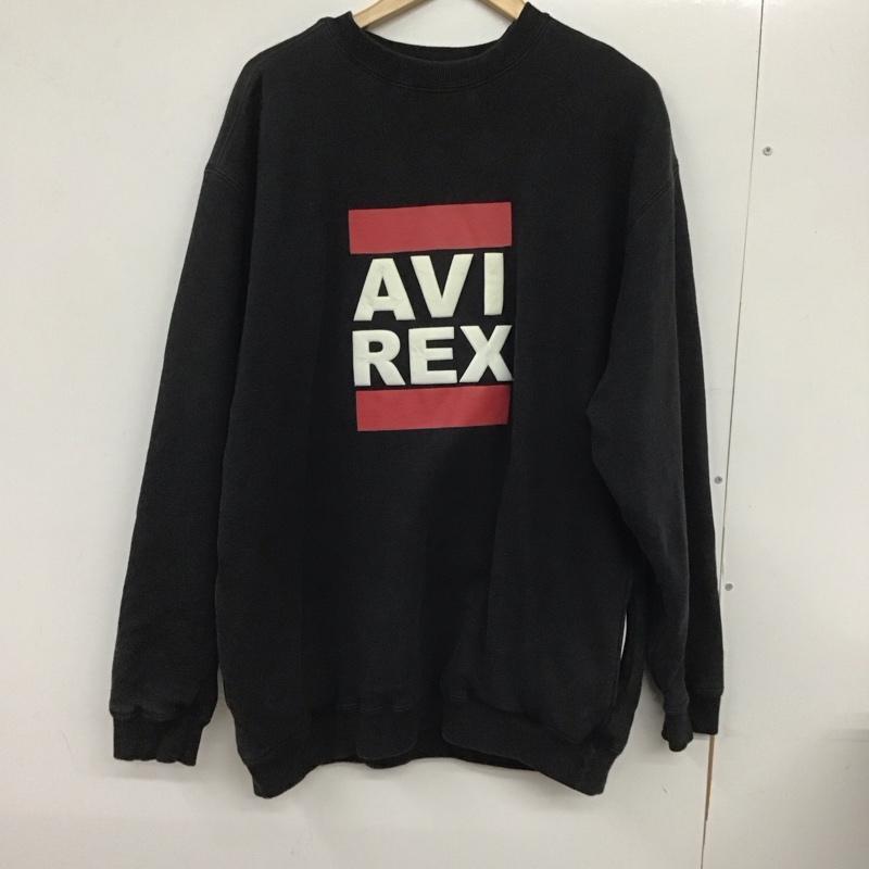 アヴィレックス AVIREX トレーナー 長袖 長袖トレーナー スウェット クルーネック プルオーバー M ロゴ、文字 黒 / ブラック / メンズ USED 古着 中古 10132691