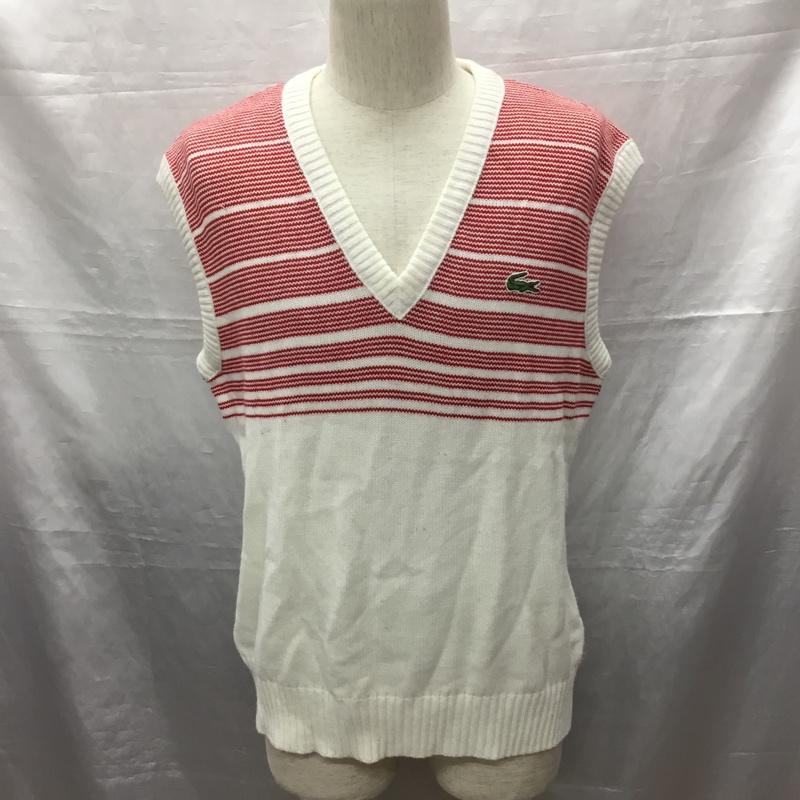 ラコステ LACOSTE ベスト ベスト ニットベスト ノースリーブニット Vネック 70s フランス製 4 プリント 白 / ホワイト / X 赤 / レッド / メンズ USED 古着 中古 10120697