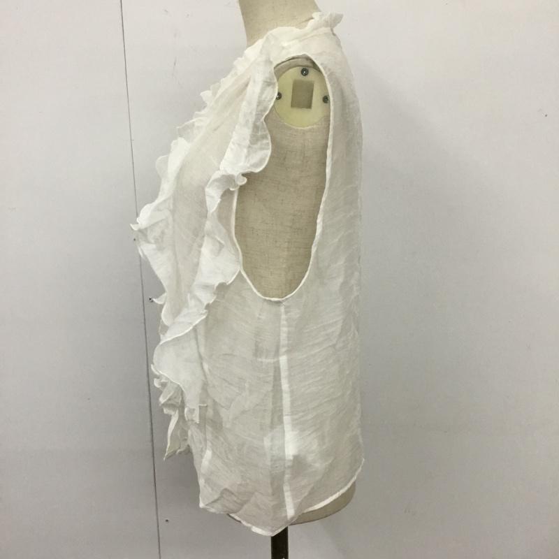 ザラ ZARA シャツ、ブラウス 半袖 ノースリーブシャツ フリルシャツ ノーカラーシャツ ノースリーブカットソー M 無地 白 / ホワイト / レディース USED 古着 中古 10110304