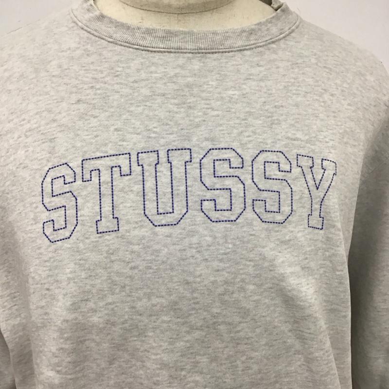 ステューシー STUSSY トレーナー 長袖 長袖トレーナー スウェット クルーネック リブスウェットカットソー L ロゴ、文字 灰 / グレー /  メンズ USED 古着 中古 10116620