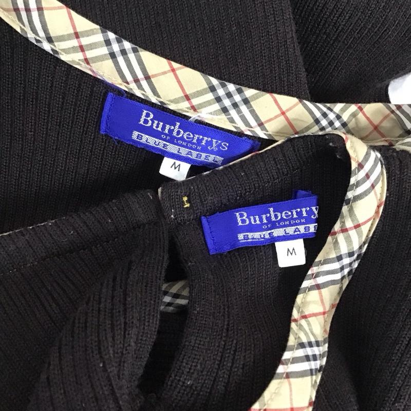 バーバリーブルーレーベル BURBERRY BLUE LABEL アンサンブルニット 長袖 FBF33-577 Vネックカーディガン 半袖ニット M チェック 黒 / ブラック / レディース USED 古着 中古 10109407