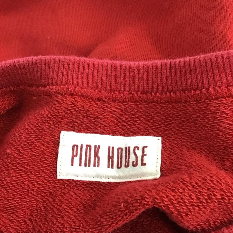 ピンクハウス PINK HOUSE トレーナー 長袖 長袖トレーナー スウェット クルーネック リブスウェットカットソー L ロゴ、文字 赤 / レッド / レディース USED 古着 中古 10117318