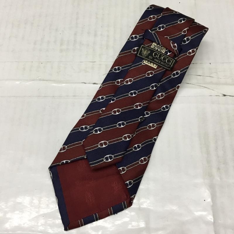 グッチ GUCCI ネクタイ ネクタイ シルク 総柄 えんじ / ワインレッド / X 紺 / ネイビー / メンズ USED 古着 中古 10117014
