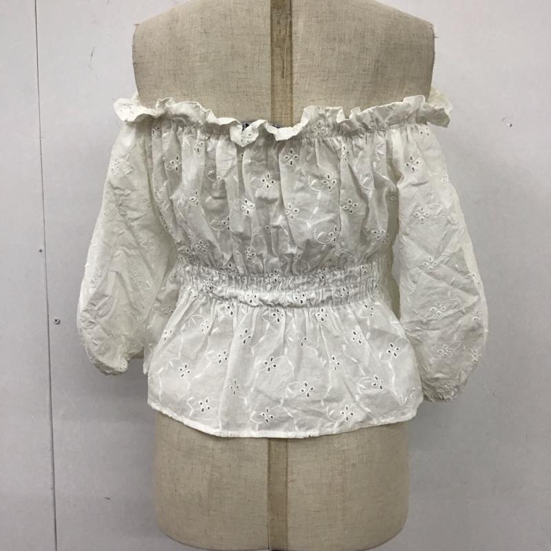 ザラ ZARA カットソー 半袖 3564 103 250 オフショルダー ギャザー S 刺繍 白 / ホワイト / レディース USED 古着 中古 10121089