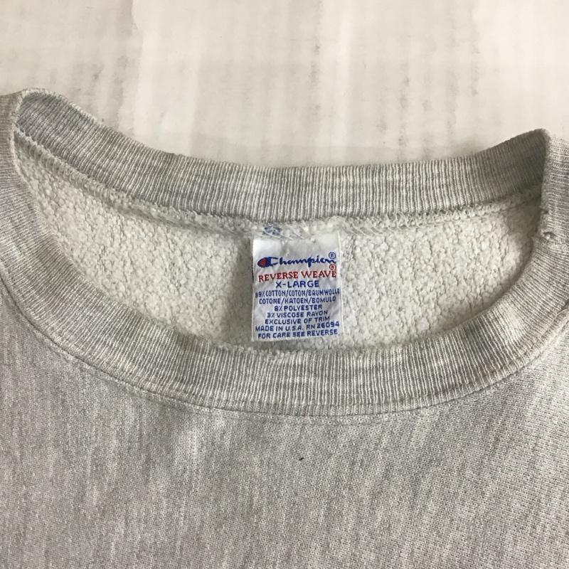 チャンピオン Champion トレーナー 長袖 長袖トレーナー スウェット クルーネック リブスウェットカットソー XL ロゴ、文字 X 刺繍 灰 / グレー / メンズ USED 古着 中古 10110394