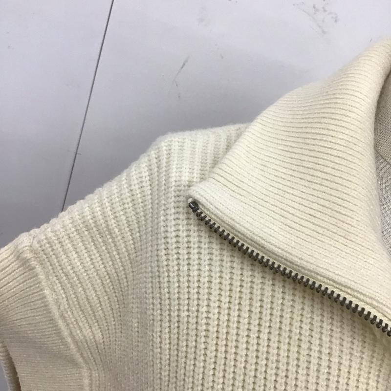 ザラ ZARA ベスト ベスト ニットベスト ノースリーブニット ジップアップネック M ボーダー柄 白 / ホワイト / レディース USED 古着 中古 10118590