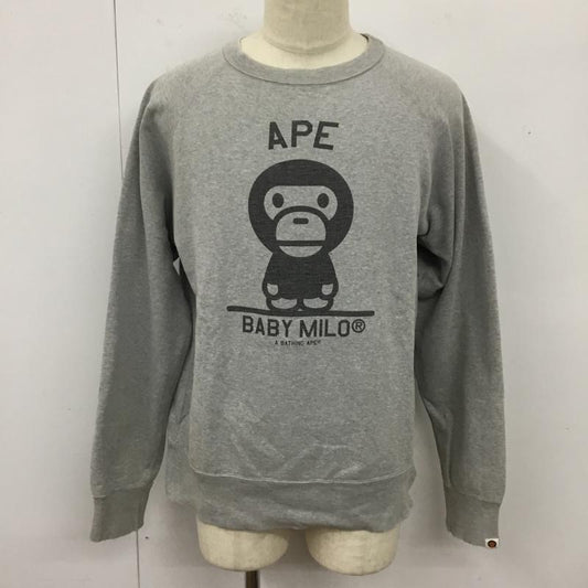 アベイシングエイプ A BATHING APE トレーナー 長袖 長袖トレーナー スウェット クルーネック リブスウェットカットソー M プリント 灰 / グレー /  メンズ USED 古着 中古 10120801