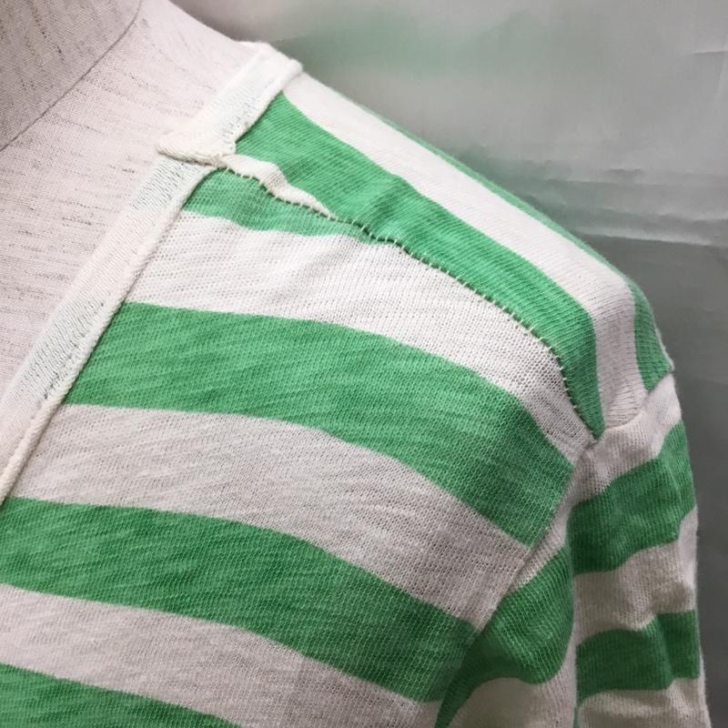 フリークスストア FREAK S STORE Tシャツ 半袖 半袖カットソー プリントTシャツ Vネックカットソー M ボーダー柄 白 / ホワイト / X 緑 / グリーン /  メンズ USED 古着 中古 10109291