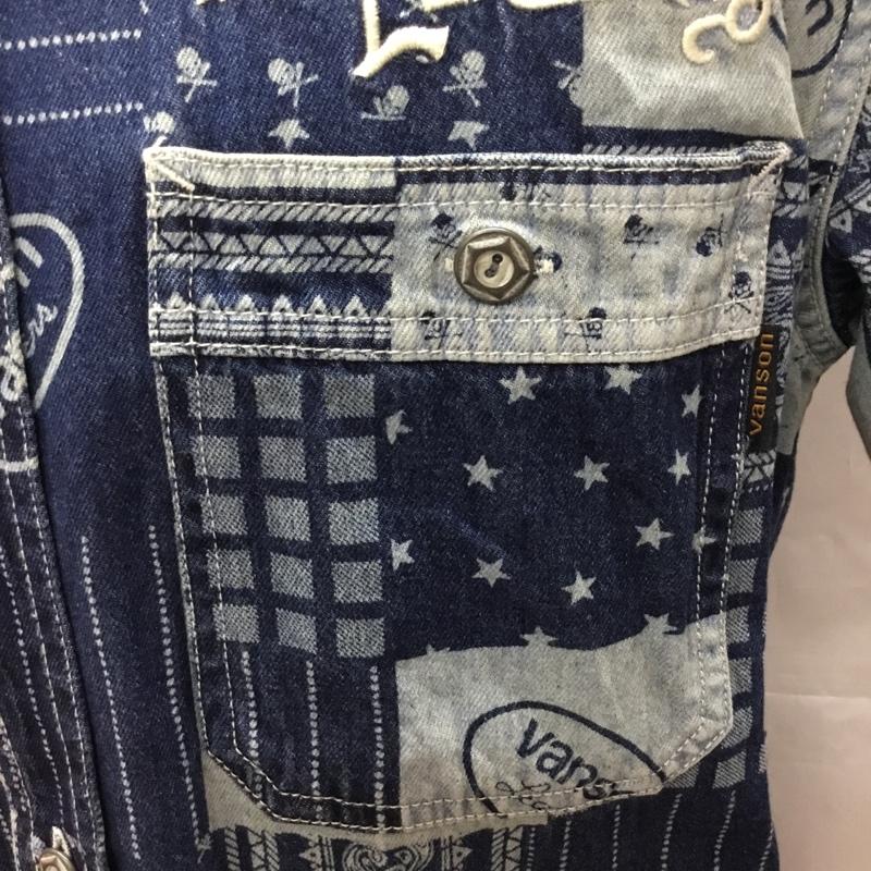 ヴァンソン VANSON シャツ、ブラウス 半袖 半袖シャツ カラーシャツ 半袖カットソー プリントシャツ M プリント インディゴ / インディゴ /  メンズ USED 古着 中古 10108999