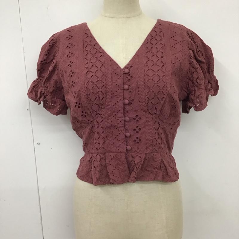 マウジー MOUSSY カットソー 半袖 010esa80-0870 COTTONEYELETトップス パフスリーブ 半袖カットソー 1 総柄 えんじ / ワインレッド / レディース USED 古着 中古 10114509
