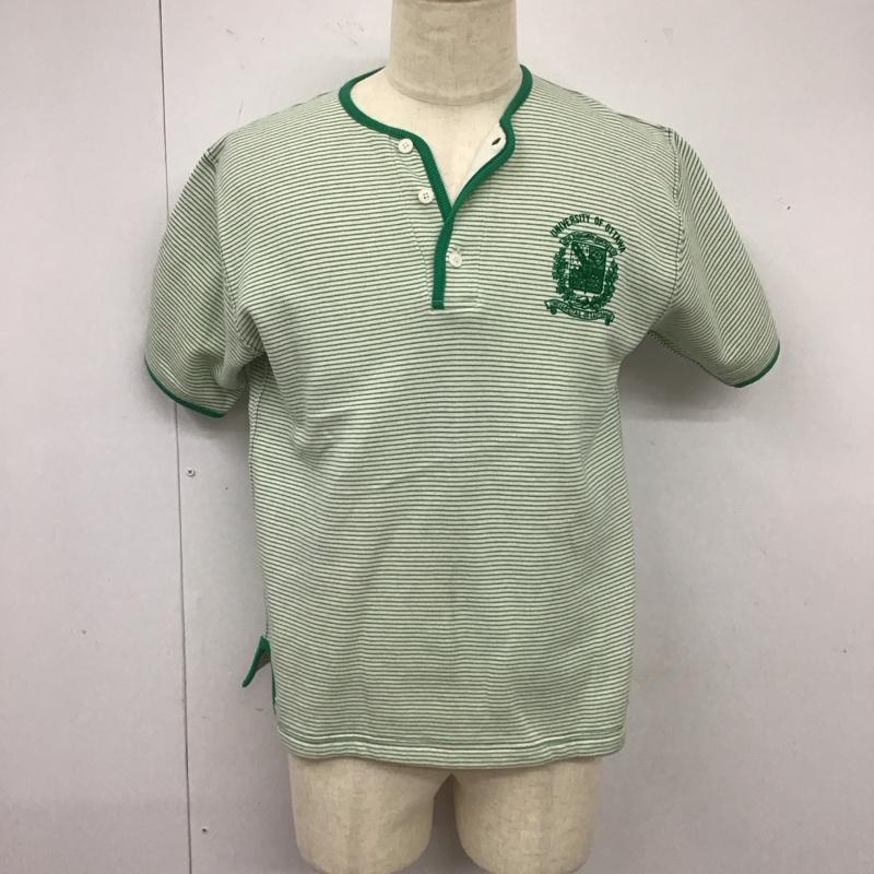 クッシュマン CUSHMAN カットソー 半袖 半袖カットソー ヘンリーネックカットソー プリントカットソー M ボーダー柄 白 / ホワイト / X 緑 / グリーン /  メンズ USED 古着 中古 10113129