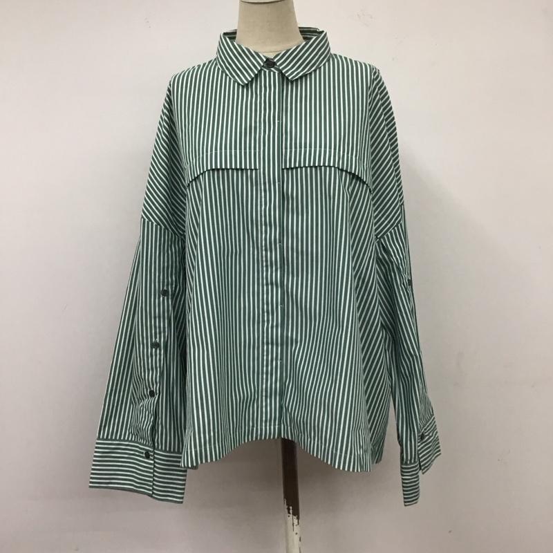 アメリカンホリック AMERICAN HOLIC シャツ、ブラウス 長袖 HA21L0A1000 イージーケアオープンスリーブシャツ M ストライプ 白 / ホワイト / X 緑 / グリーン / レディース USED 古着 中古 10113995