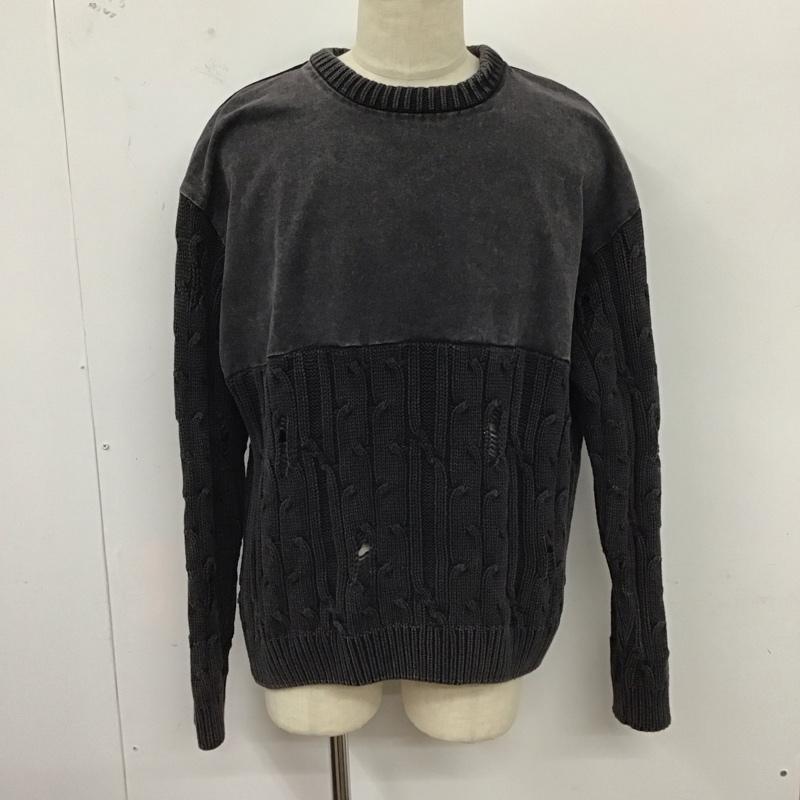 ザラ ZARA ニット、セーター 長袖 長袖ニットカットソー ニット セーター クルーネックニット L 無地 黒 / ブラック / メンズ USED 古着 中古 10124688