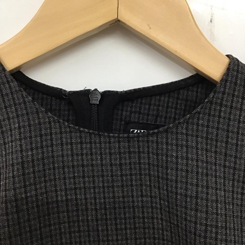 ザラ ZARA カットソー 長袖 8481/718/922 ショート丈 レイヤードトップス S チェック チャコールグレー / チャコールグレー / X 青 / ブルー / レディース USED 古着 中古 10133626