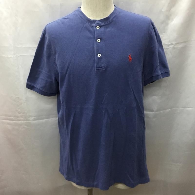 ポロラルフローレン POLO RALPH LAUREN Tシャツ 半袖 半袖カットソー 刺繍Tシャツ ヘンリーネックカットソー ノーカラーポロシャツ M ロゴ、文字 青 / ブルー / メンズ USED 古着 中古 10108702